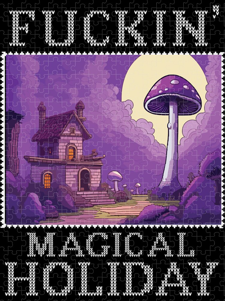 Magic Jigsaw Puzzle featuring the digital art Magic Mushroom Holiday Quote by Long Shot