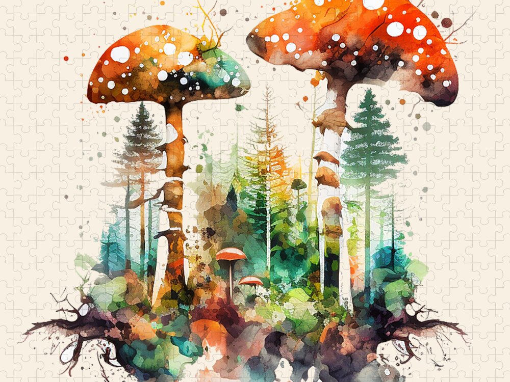 Psychedelic Jigsaw Puzzle featuring the digital art Magic Mushrooms by Heather Applegate