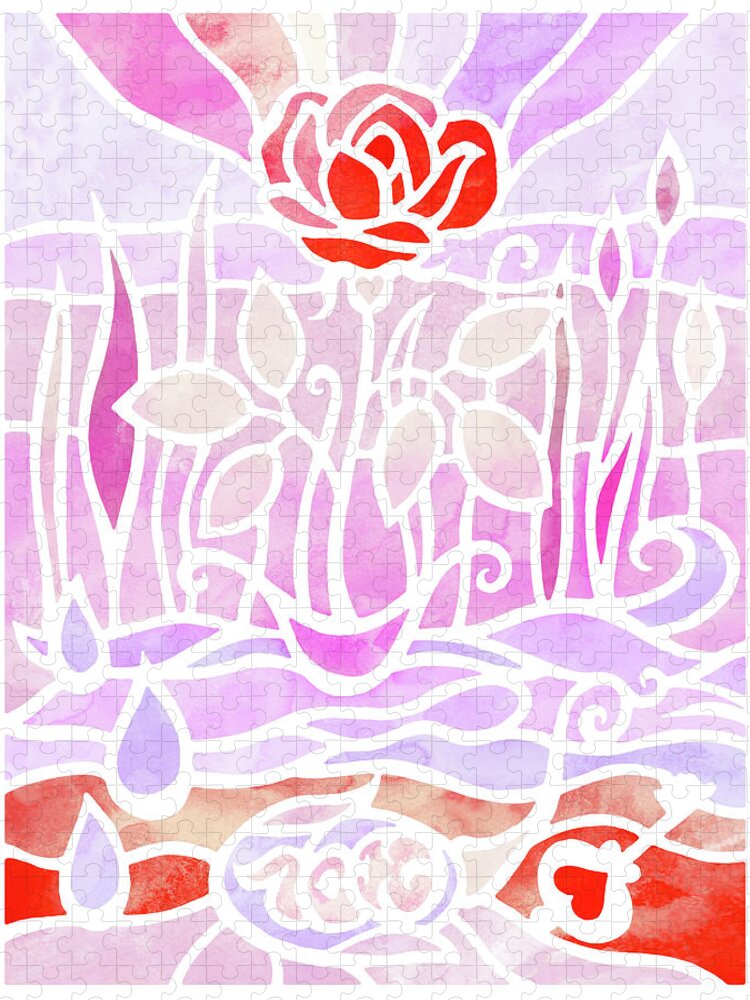 Batik Jigsaw Puzzle featuring the painting Magic Rose Garden Batik In Pink Red And Purple by Irina Sztukowski