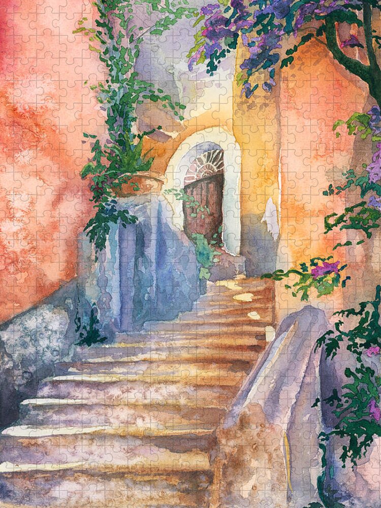 Watercolor Painting Jigsaw Puzzle featuring the painting Magical Stairs by Espero Art