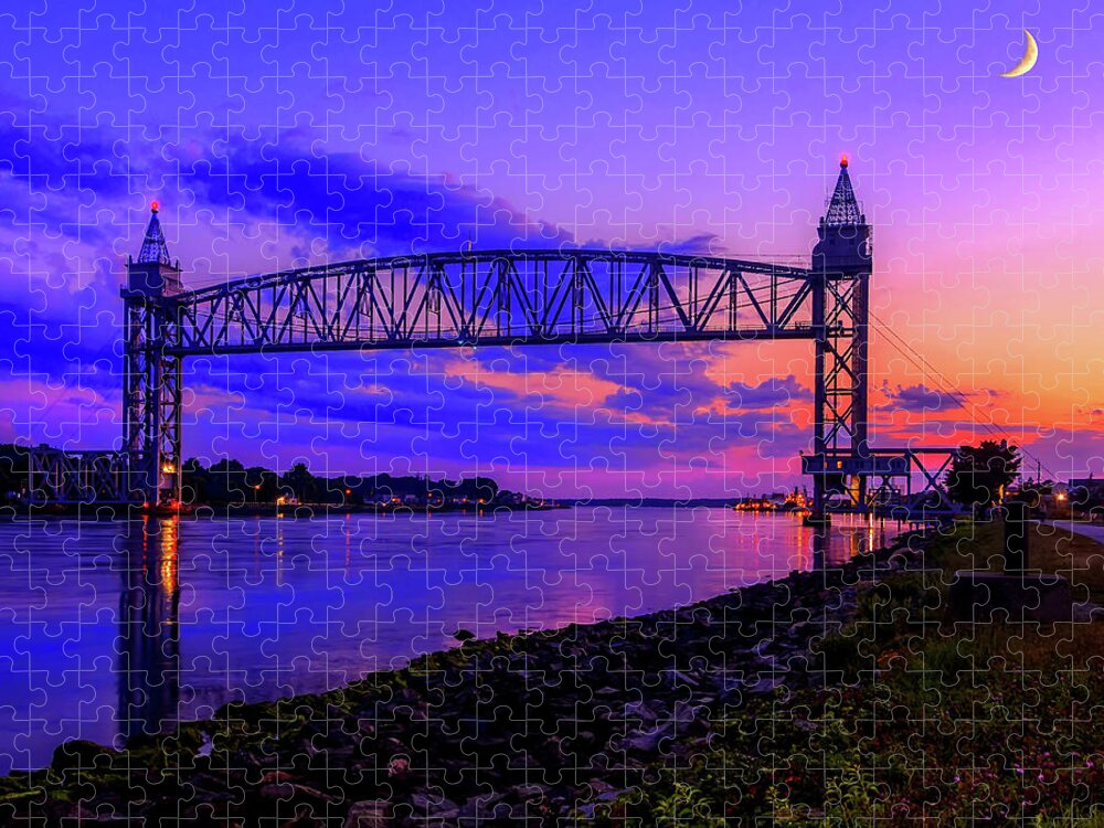 Cape Cod Jigsaw Puzzle featuring the photograph Magical Sunset at the Cape Cod Railroad Bridge by Mitchell R Grosky