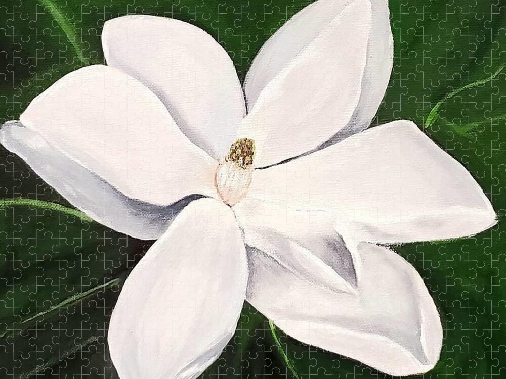 Flower Jigsaw Puzzle featuring the painting Magnolia #3 by Amy Kuenzie