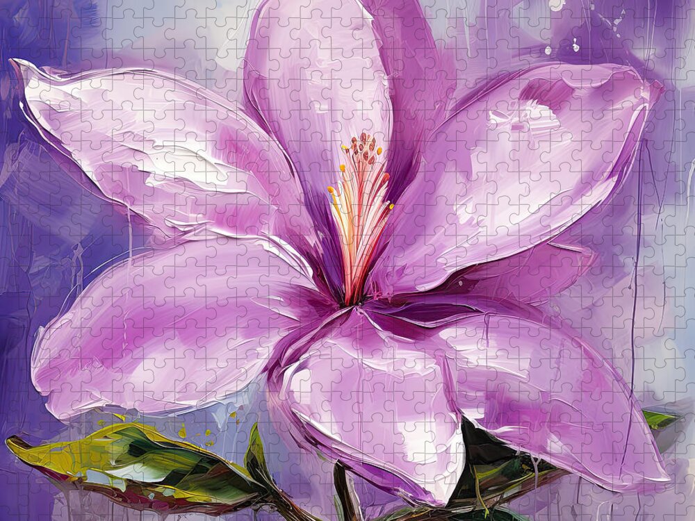 Magnolia Jigsaw Puzzle featuring the painting Magnolia's Embrace - Magnolia Impressionist Art by Lourry Legarde