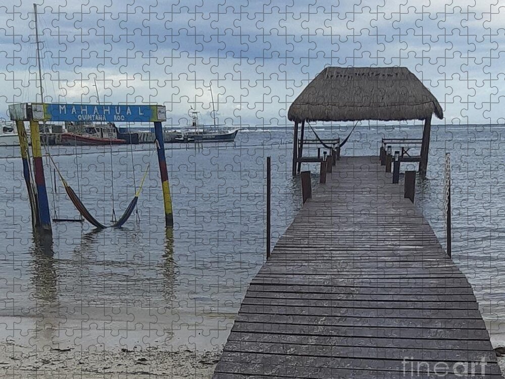 Dock Jigsaw Puzzle featuring the photograph Mahahual Dock and Swing by Nancy Graham