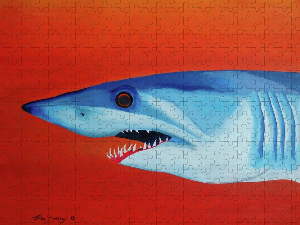 Shark Jigsaw Puzzle featuring the painting Mako Shark by John Sweeney