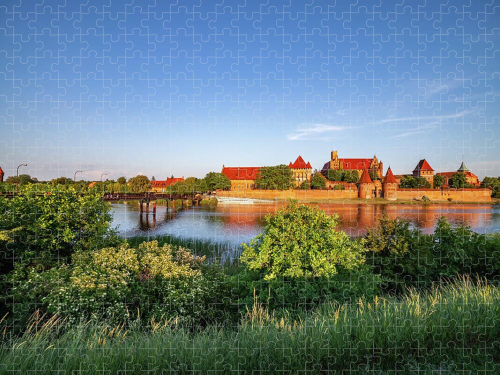 Malbork Jigsaw Puzzle featuring the photograph Malbork Castle River View At Sunset In Poland by Artur Bogacki