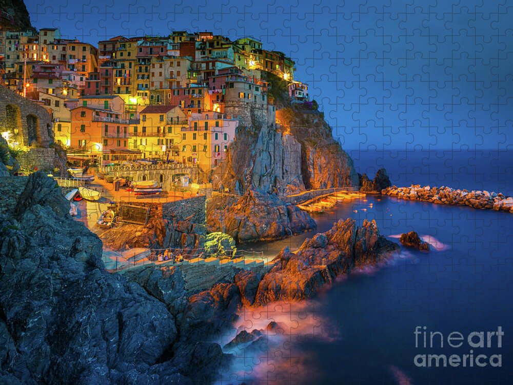 Cinque Terre Jigsaw Puzzle featuring the photograph Manarola by night by Inge Johnsson