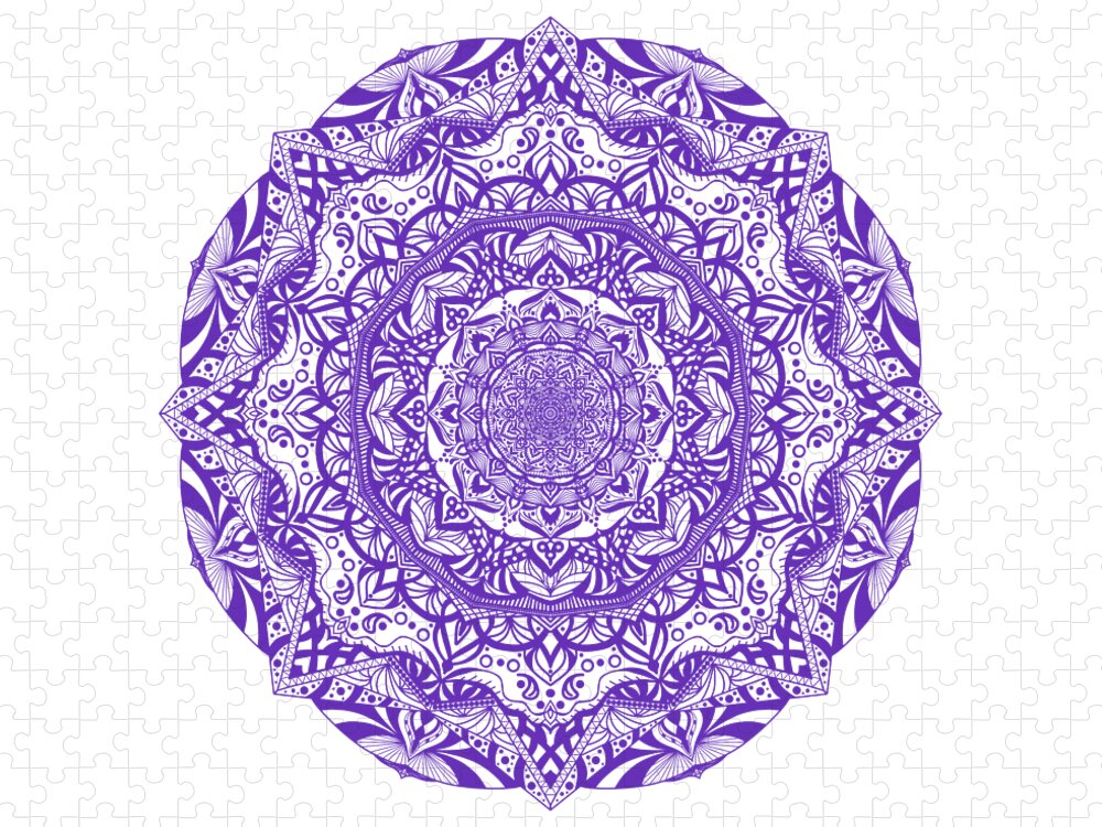 Mandalas Jigsaw Puzzle featuring the digital art Mandala of Purple Pleasures by Angie Tirado
