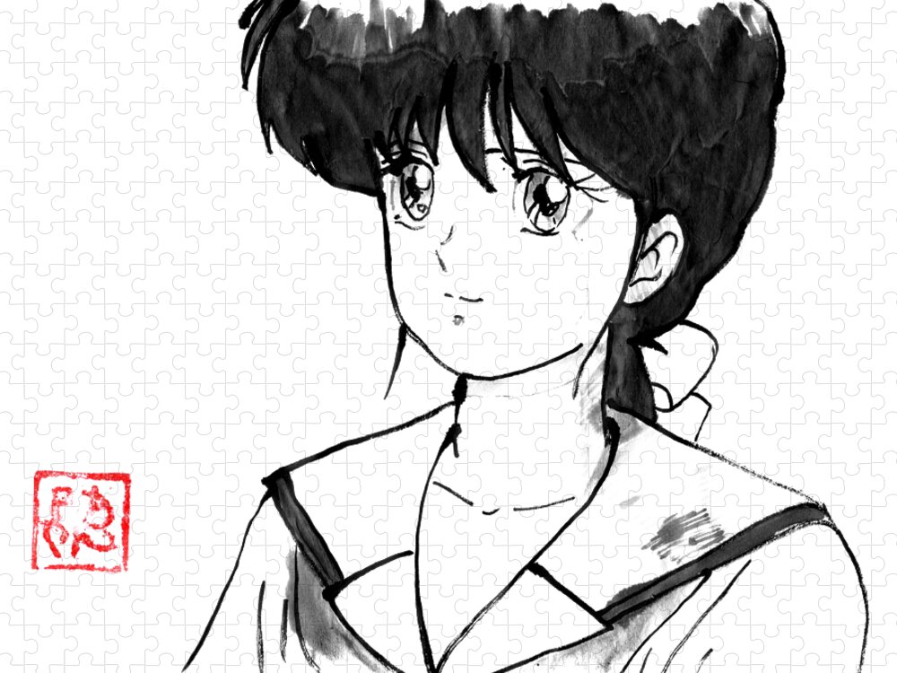 Manga Jigsaw Puzzle featuring the drawing Manga Girl by Pechane Sumie