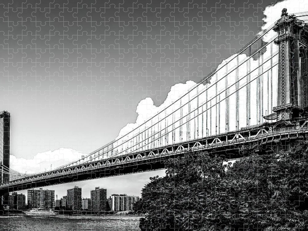 Amazing Jigsaw Puzzle featuring the photograph Manhattan bridge black and white by Jean-Luc Farges