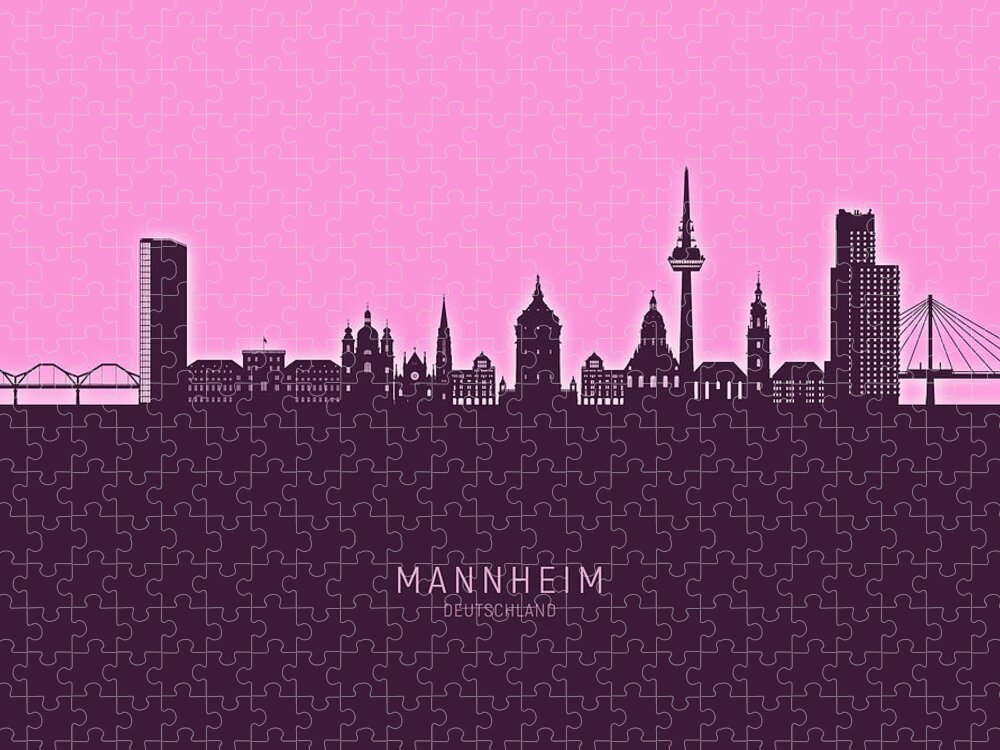 Mannheim Jigsaw Puzzle featuring the digital art Mannheim Germany Skyline #01 by Michael Tompsett