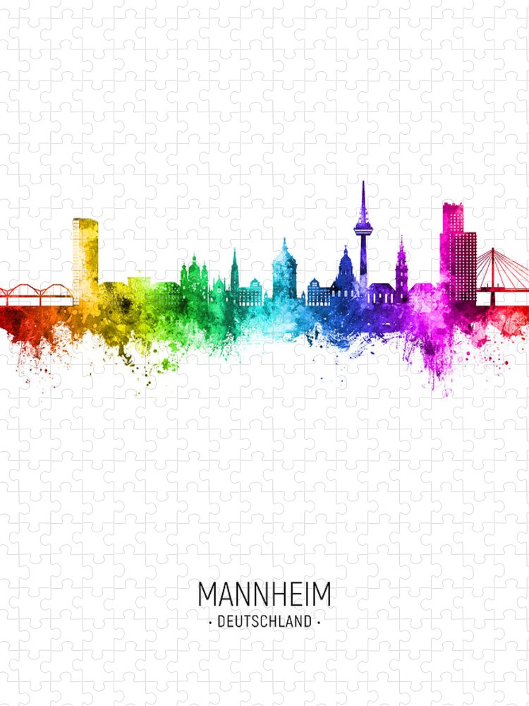 Mannheim Jigsaw Puzzle featuring the digital art Mannheim Germany Skyline #08 by Michael Tompsett