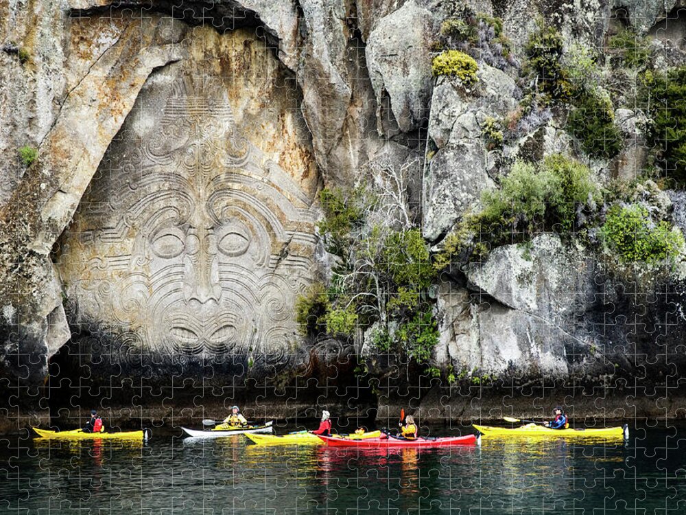 Lake Taupo Jigsaw Puzzle featuring the photograph Ancestors - Maori Rock Carving, Lake Taupo, New Zealand by Earth And Spirit