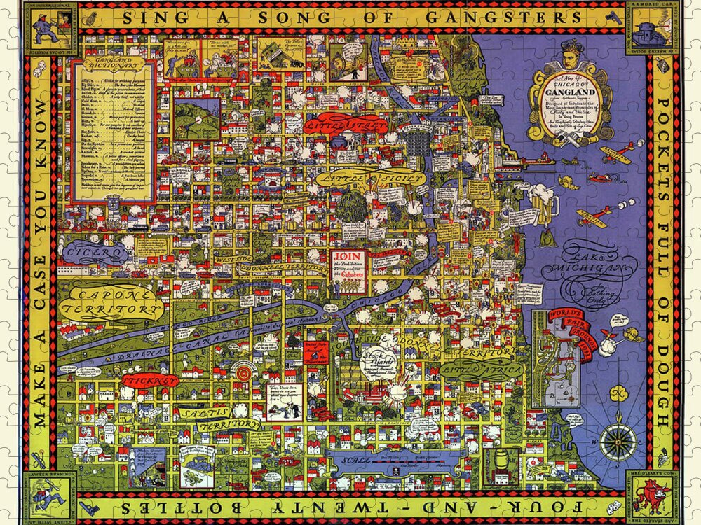 Maps Jigsaw Puzzle featuring the drawing Map of Chicago Gangland by Bruce Robert