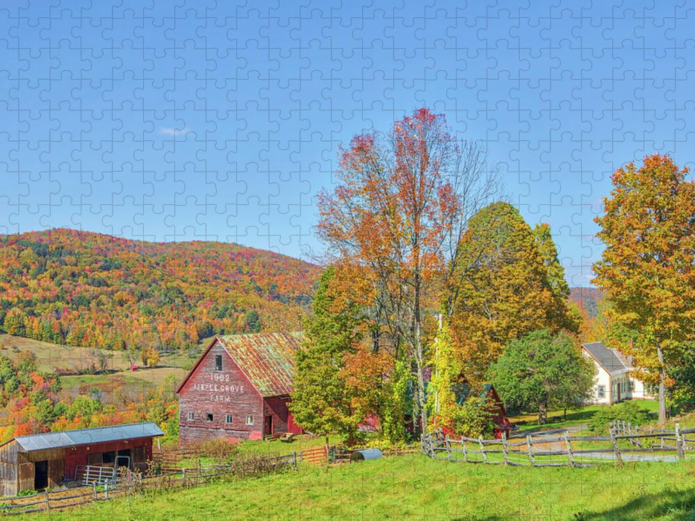 Maple Grove Farm Jigsaw Puzzle featuring the photograph Maple Grove Farm Vermont Fall Colors by Juergen Roth
