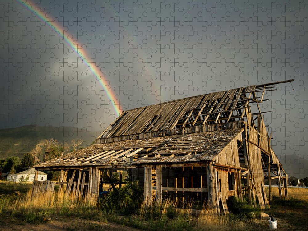 Barn Jigsaw Puzzle featuring the photograph Mapleton Barn Rainbow by Wesley Aston