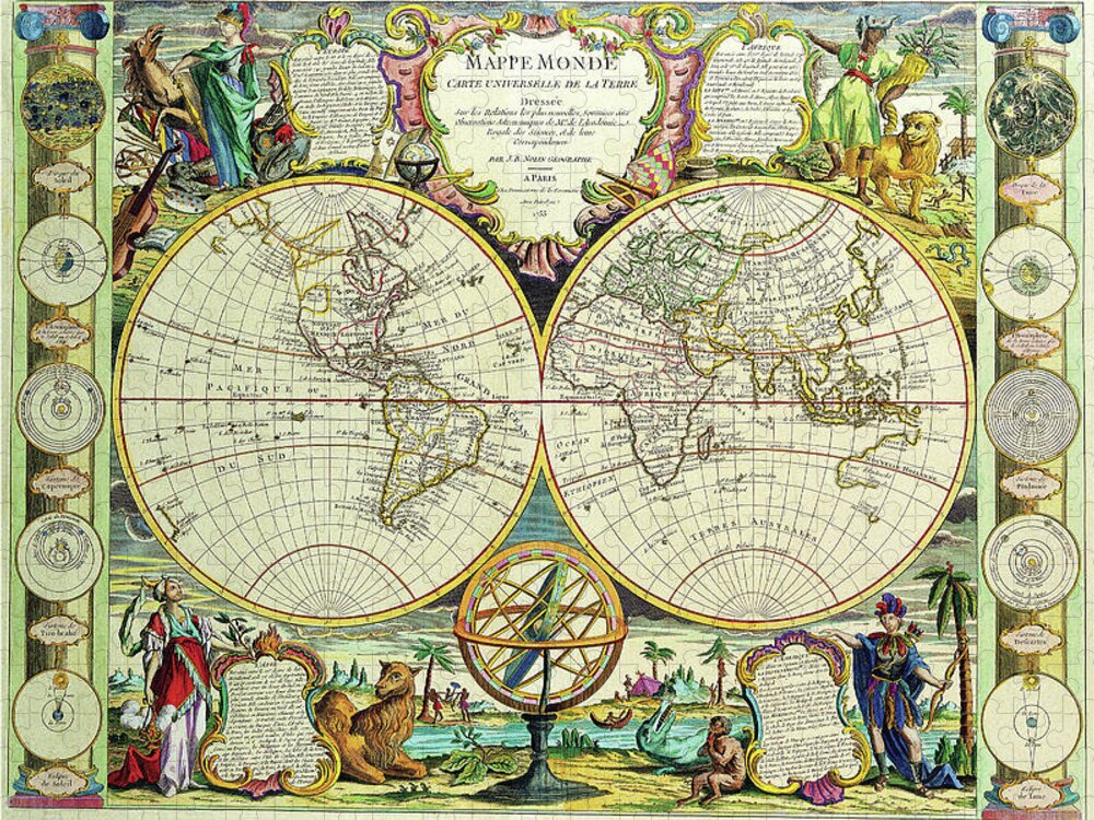 Maps Jigsaw Puzzle featuring the drawing Mappa Monde Carte Universelle de la terre by Jean Baptiste Nolin