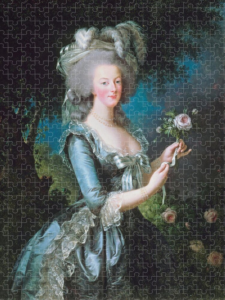 Marie Antoinette Jigsaw Puzzle featuring the painting Marie Antoinette with a Rose by Long Shot