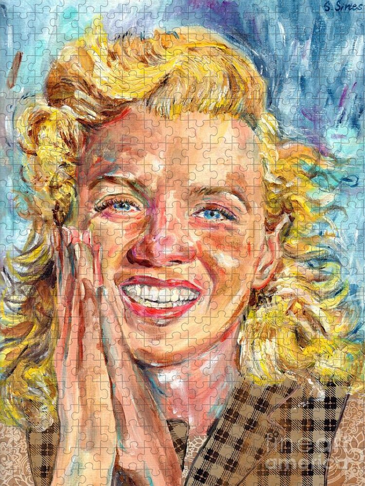 Marilyn Jigsaw Puzzle featuring the painting Marilyn And Blue Sky by Suzann Sines