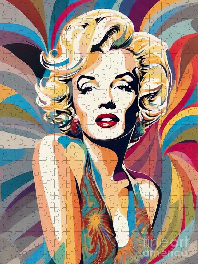 Marilyn Monroe Jigsaw Puzzle featuring the digital art Marilyn Monroe abstract portrait by Movie World Posters