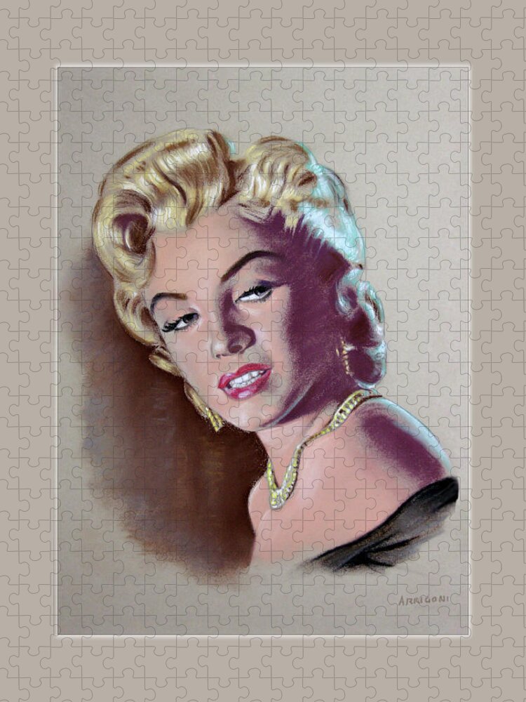Marilyn Monroe Jigsaw Puzzle featuring the painting Marilyn Monroe-faux border by David Arrigoni