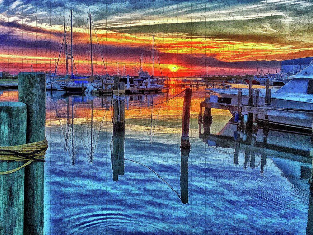 Sunset Jigsaw Puzzle featuring the photograph Marina Sunset-Digital Art by Steve Templeton