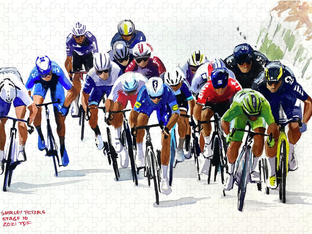 Le Tour De France Jigsaw Puzzle featuring the painting Mark Cavendish Stage 10, TDF2021 by Shirley Peters