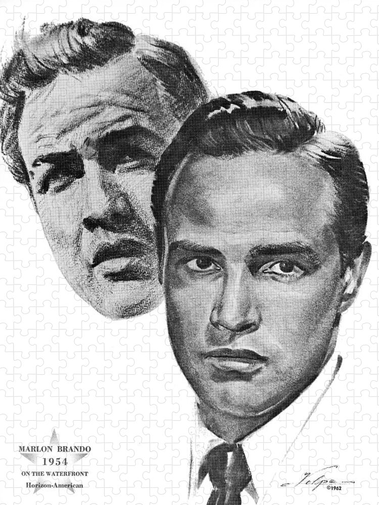 Marlon Brando Jigsaw Puzzle featuring the drawing Marlon Brando by Volpe by Movie World Posters