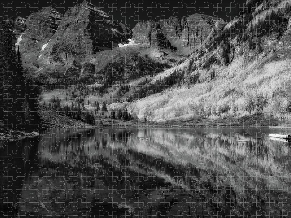 Co Jigsaw Puzzle featuring the photograph Maroon Bells in black and white by Doug Wittrock