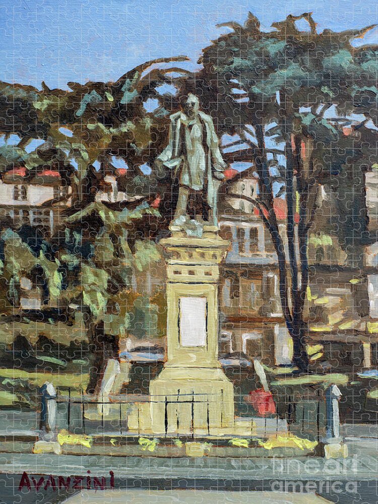 Square Jigsaw Puzzle featuring the painting Marquees de Amboage Statue and Plaza Ferrol Galicia Spain by Pablo Avanzini