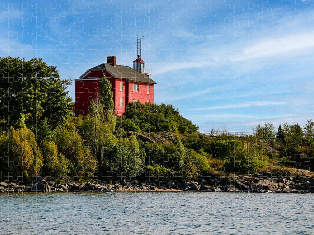 Marquette Harbor Lighthouse Jigsaw Puzzle featuring the photograph Marquette Harbor Light by Deb Beausoleil