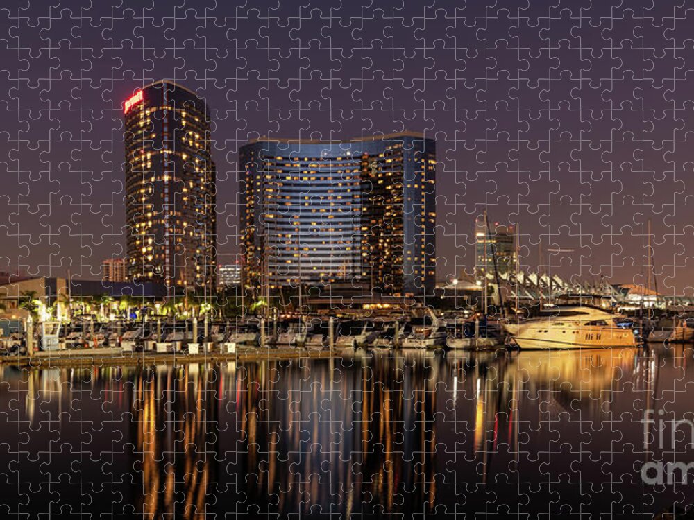 Boats Jigsaw Puzzle featuring the photograph Marriott Marquis San Diego Marina at Night by David Levin