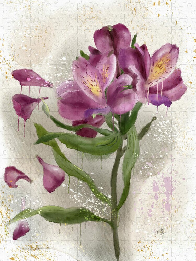 Flower Jigsaw Puzzle featuring the digital art Marvelous Mauve Peruvian Lilies by Lois Bryan