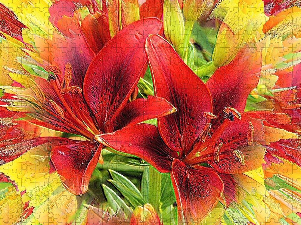  Jigsaw Puzzle featuring the digital art Masked Lilies by Beverly Read