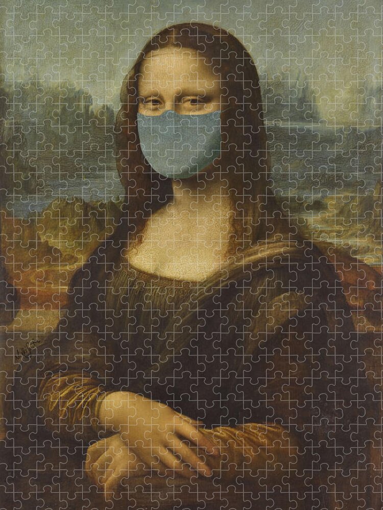 Mona Lisa Jigsaw Puzzle featuring the digital art Masked Mona Lisa by Nikki Marie Smith