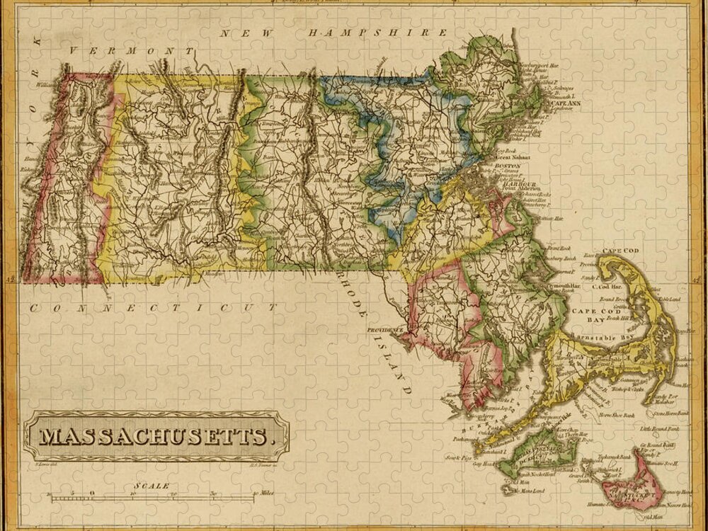 Massachusetts Jigsaw Puzzle featuring the drawing Massachusetts 1817 by Vintage Maps