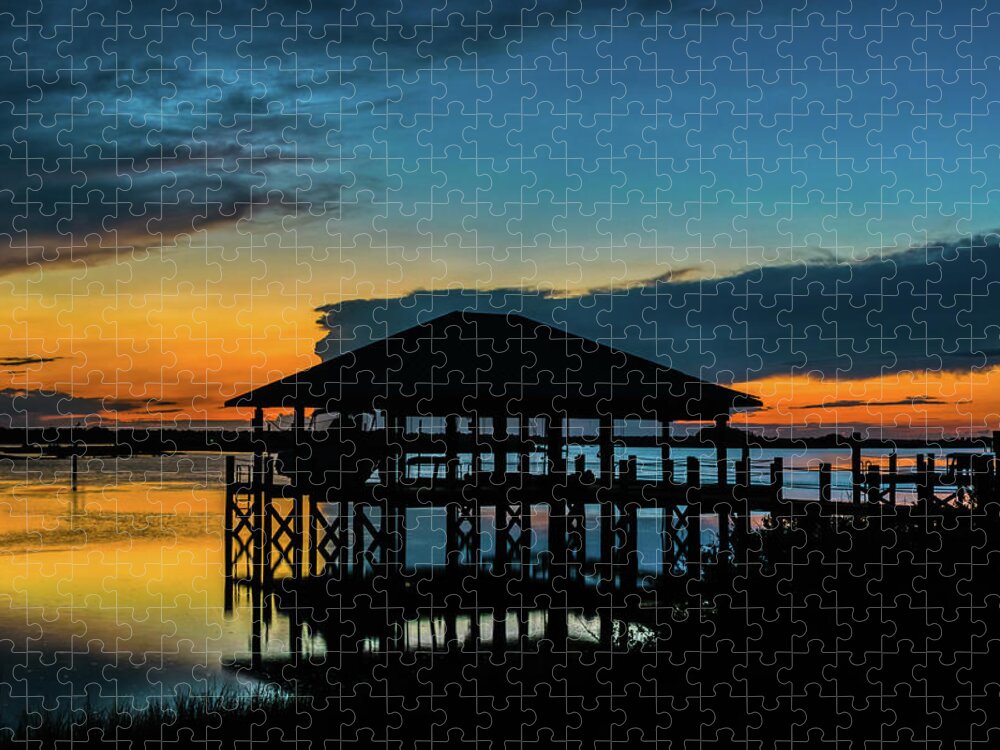 Florida Jigsaw Puzzle featuring the photograph Matanzas Sunset Boathouse Silhouette by Kenneth Everett