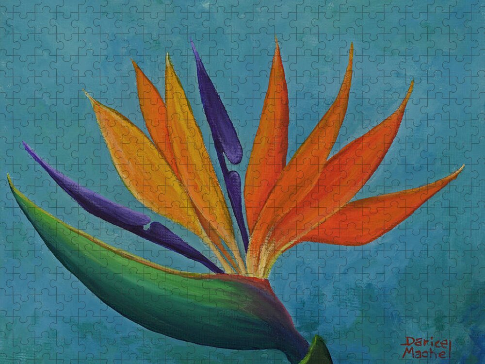 Tropical Jigsaw Puzzle featuring the painting Maui Bird Of Paradise by Darice Machel McGuire