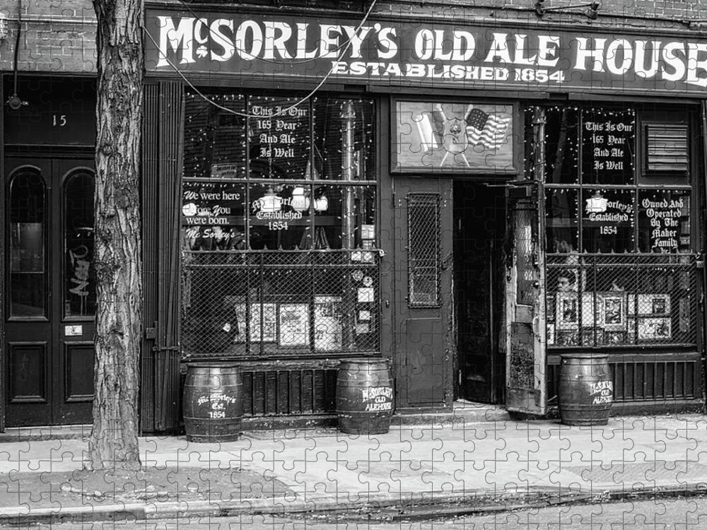 Mcsorley's Old Ale House Jigsaw Puzzle featuring the photograph McSorley's Established 1854 NYC BW by Susan Candelario