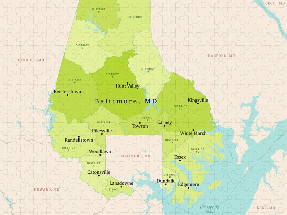 County Jigsaw Puzzle featuring the digital art MD Baltimore County Map Green by Frank Ramspott