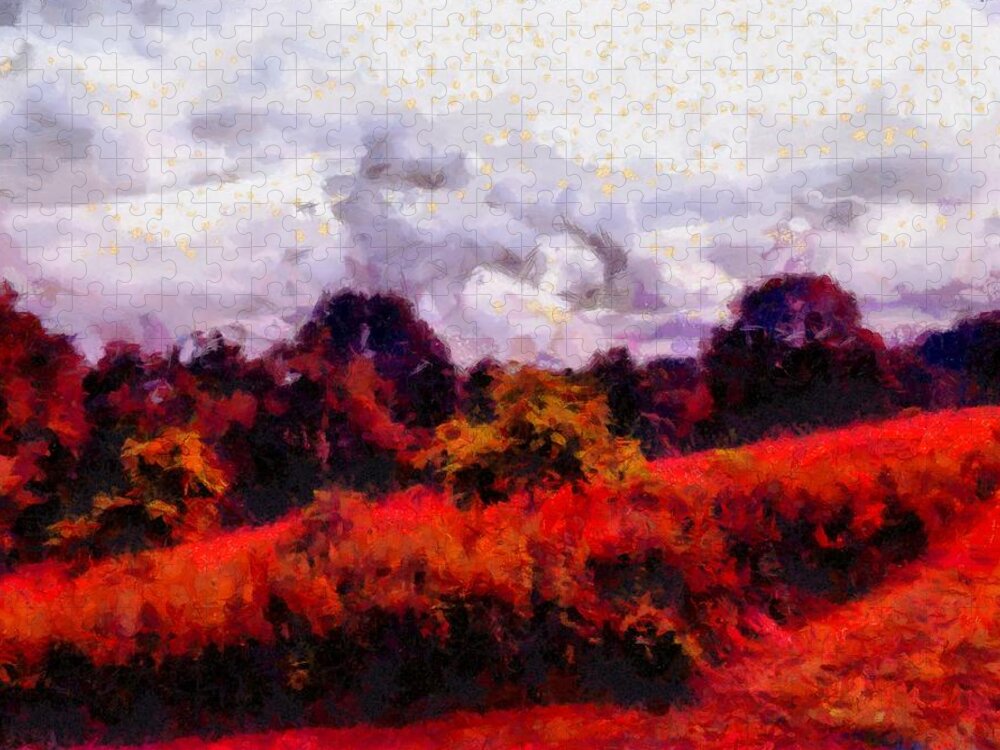 Meadow Jigsaw Puzzle featuring the mixed media Meadow at Dusk by Christopher Reed