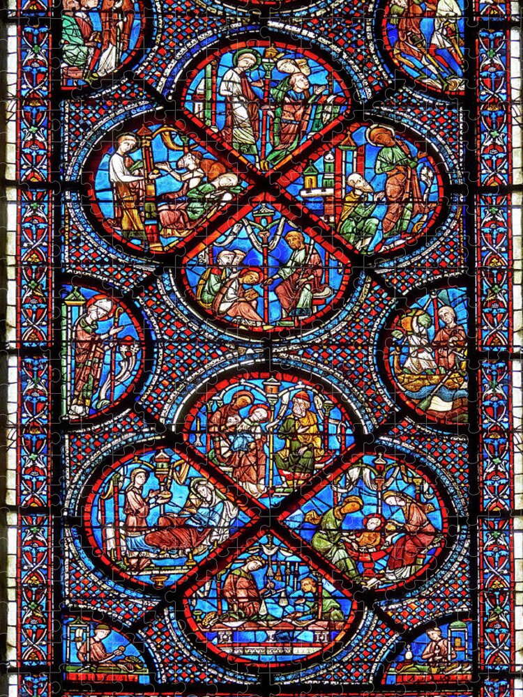 Chatre Jigsaw Puzzle featuring the glass art Medieval Windows Cathedral of Chartres dedicated to St Nicholas by Paul E Williams