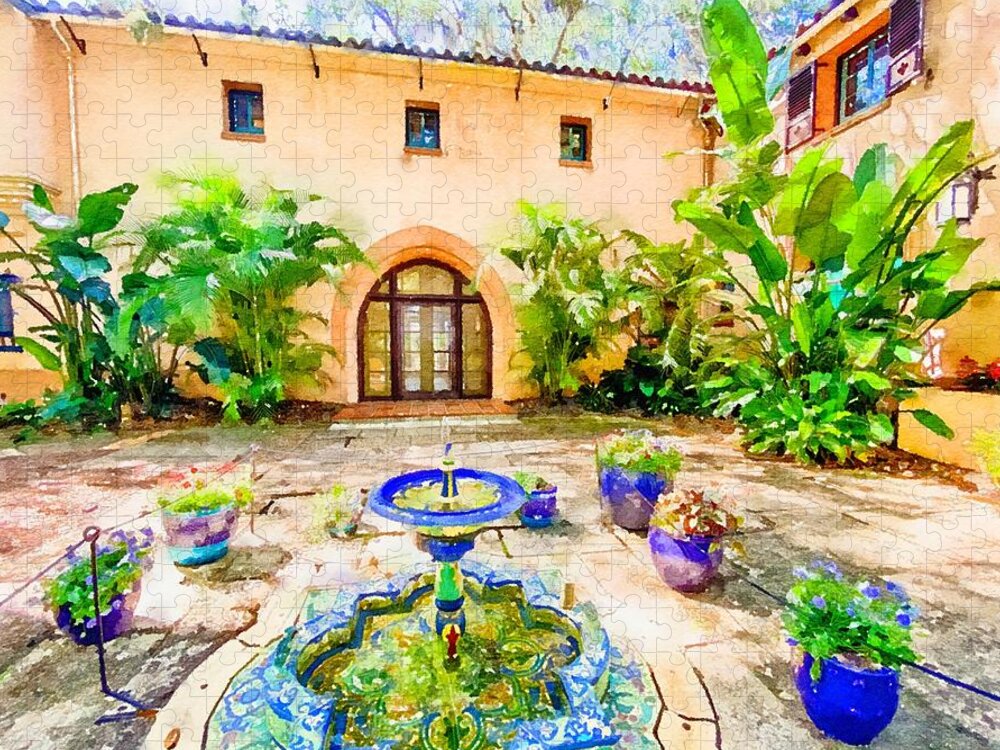 Home Jigsaw Puzzle featuring the painting Mediterranean Revival Home Watercolor by Susan Rydberg