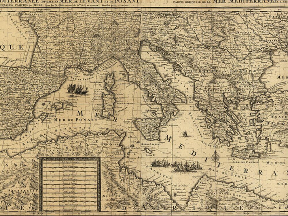 Maps Jigsaw Puzzle featuring the drawing Mediterranean Sea 1680 by Vintage Maps
