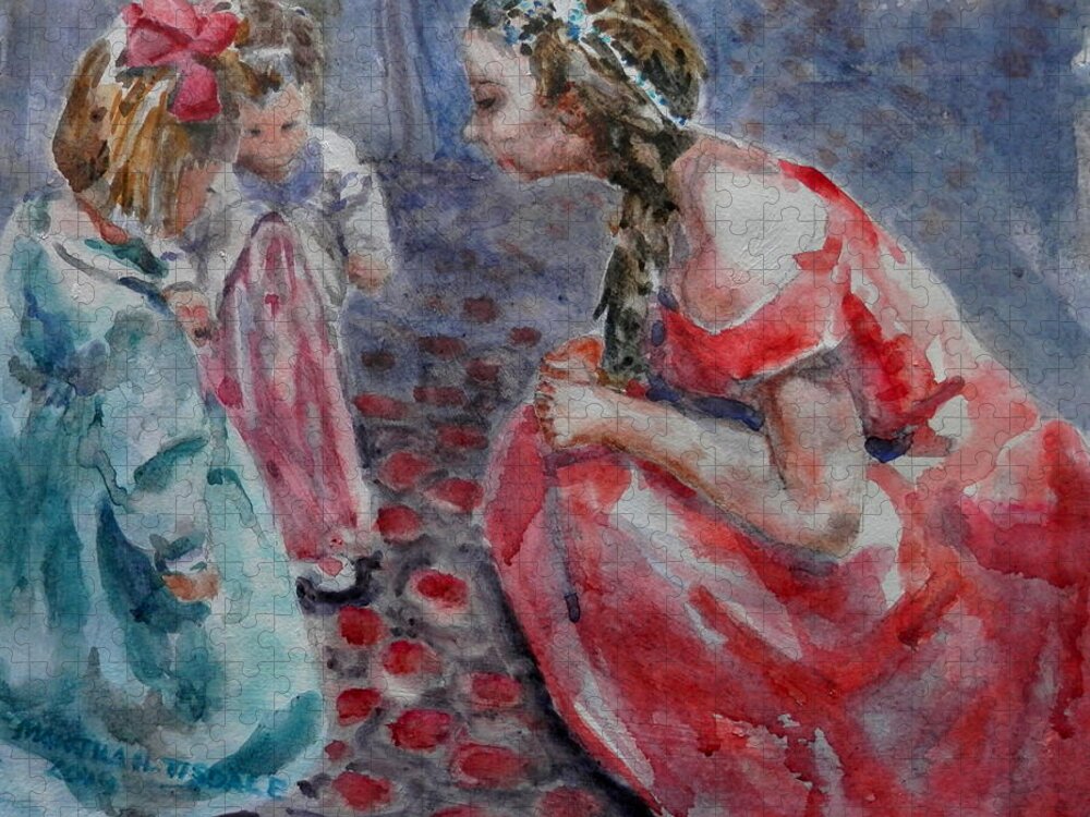 Girls Jigsaw Puzzle featuring the painting Meeting the Princess by Martha Tisdale