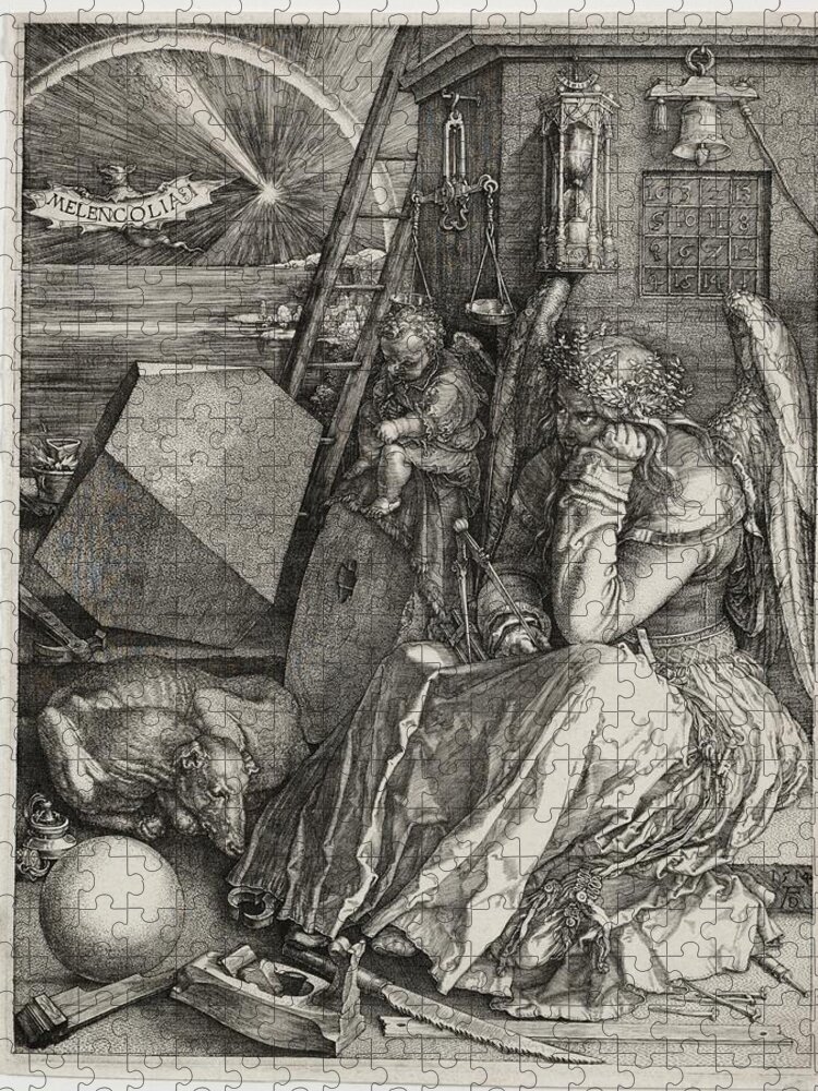 Melencolia I 1514 Albrecht Durer Jigsaw Puzzle featuring the painting Melencolia I 1514 Albrecht Durer by MotionAge Designs