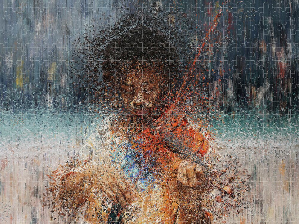 Violinist Jigsaw Puzzle featuring the painting Melody of the Storm by Alex Mir
