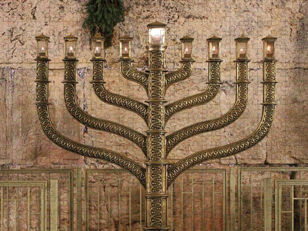 Hanukkah Jigsaw Puzzle featuring the photograph 8 Days of Hanukkah - Lit Menorah by Doc Braham
