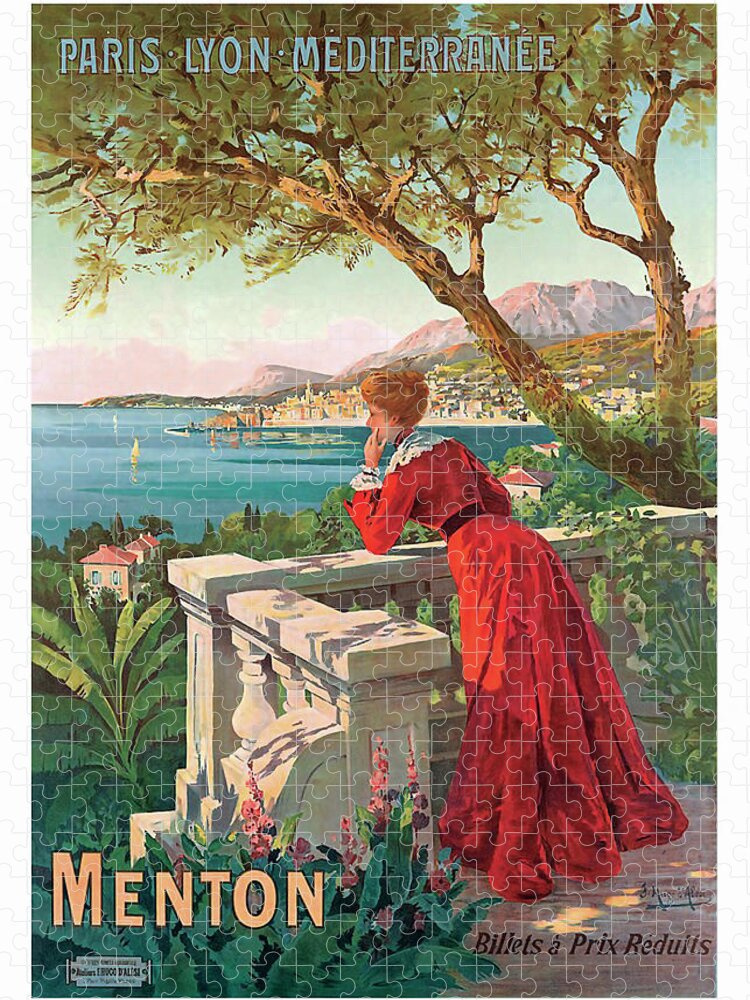 Menton Jigsaw Puzzle featuring the painting Menton, France, vintage travel poster by Long Shot