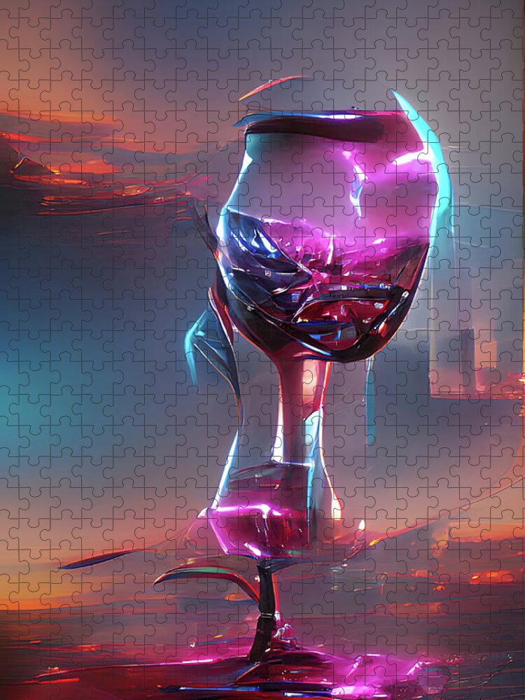 Wine Glasses Jigsaw Puzzle featuring the digital art Merlot by The Glass AI by Floyd Snyder